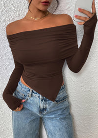 PRETTYGARDEN Women's Long Sleeve Shirts Off Shoulder Tops Going Out Slim Fitted Y2K Blouses Fall Fashion Clothes