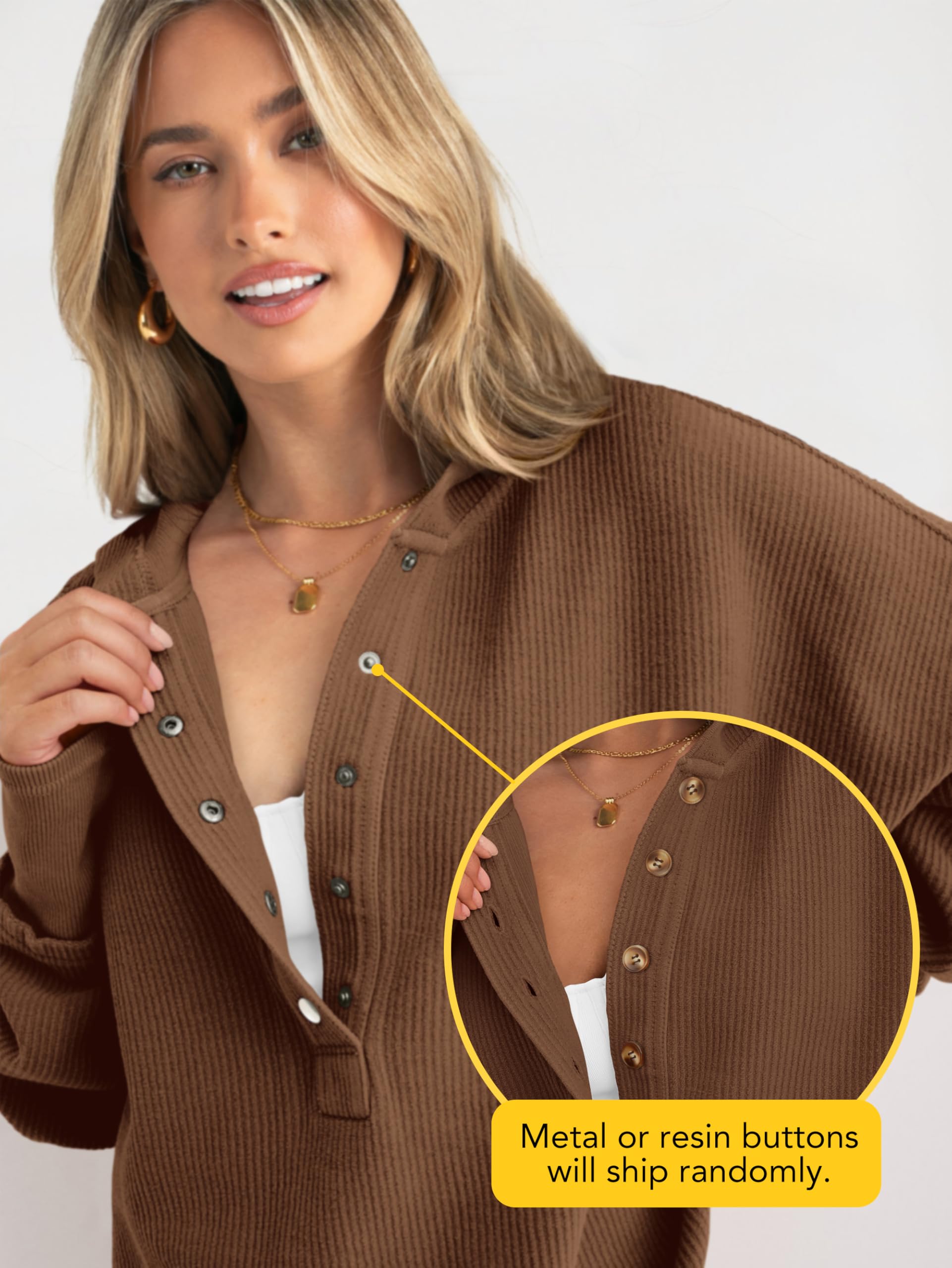 PRETTYGARDEN Womens Fashion Oversized Long Sleeve Hoodie Button Down V Neck Sweatshirt Side Slit Casual Pullover Tops PRETTYGARDEN