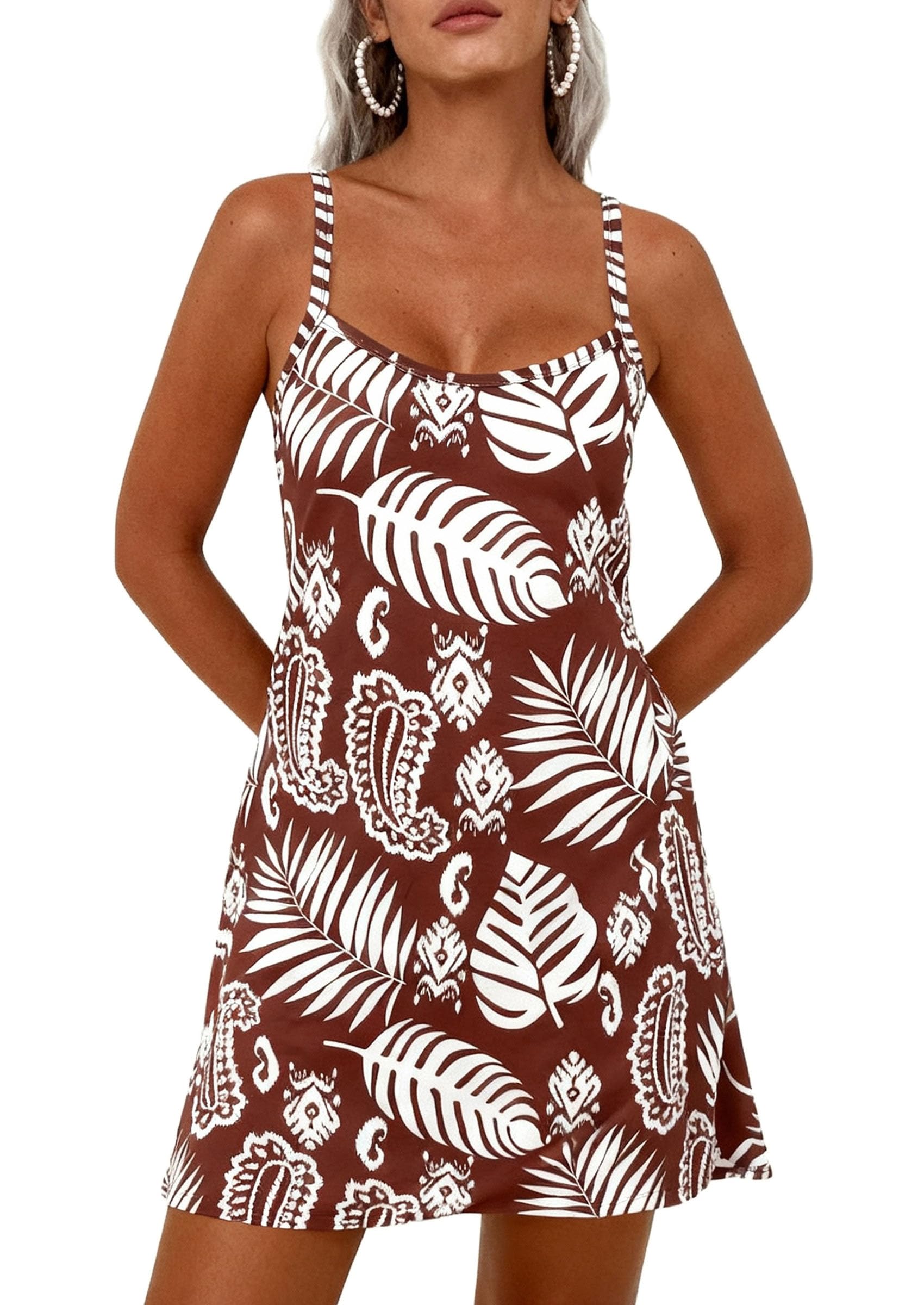 PRETTYGARDEN Women's Summer Dresses Casual Print Spaghetti Strap Sleeveless Sundress Beach Vacation Cover Ups PRETTYGARDEN