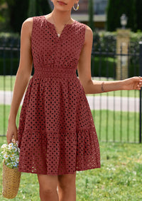 PRETTYGARDEN Women's Summer Dresses Sleeveless V Neck Eyelet Hollow Out Swing A Line Beach Vacation Sun Dress PRETTYGARDEN