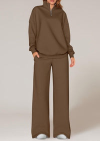 PRETTYGARDEN Womens Casual Two Piece Sets Fall Outfits Quarter Zip Sweatshirts Straight Leg Pants Sweatsuits Tracksuit