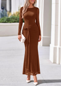 PRETTYGARDEN Women's Long Sleeve Tie Waist Maxi Dresses						  Sexy Mesh Style,Ruched Design,Wedding Guest,Cocktail Party,Night Out,2026 Early Fall Fashion Outfits,Cute Spring Dress