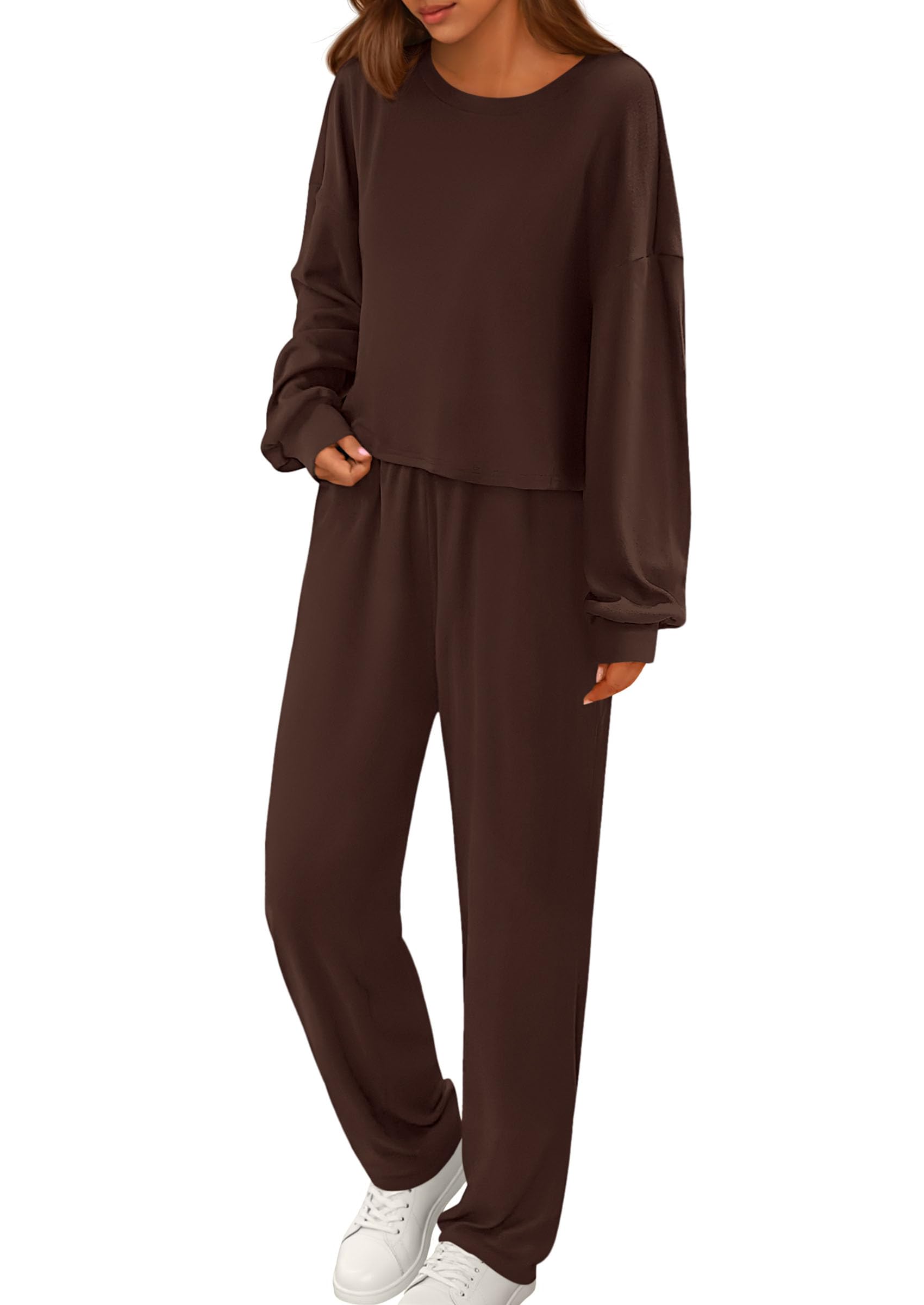 PRETTYGARDEN Women's Two Piece Outfits Lounge Sets Long Sleeve Pullover Tops Sweatpants Fall Fashion Matching Clothing