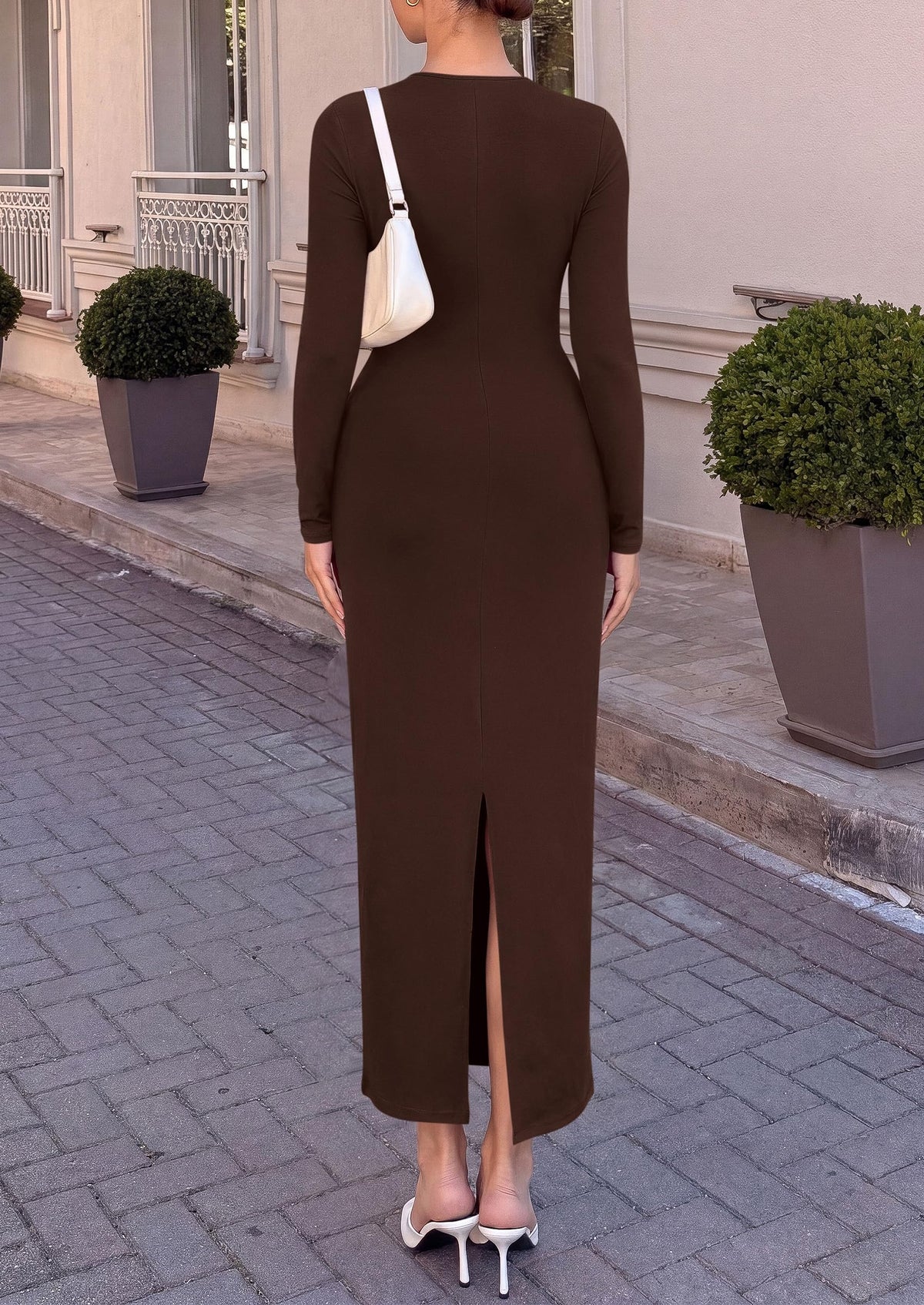 PRETTYGARDEN Women's Long Sleeve Ruched Bodycon Wedding Guest Maxi Dresses  Deep V Neck, Wrap Draped Dress, Slim Fit, Stretchy, Formal Maxi Dress 2026, Elegant Cocktail Party, Holiday Outfits