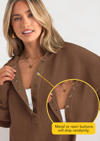 PRETTYGARDEN Womens Fashion Oversized Long Sleeve Hoodie Button Down V Neck Sweatshirt Side Slit Casual Pullover Tops