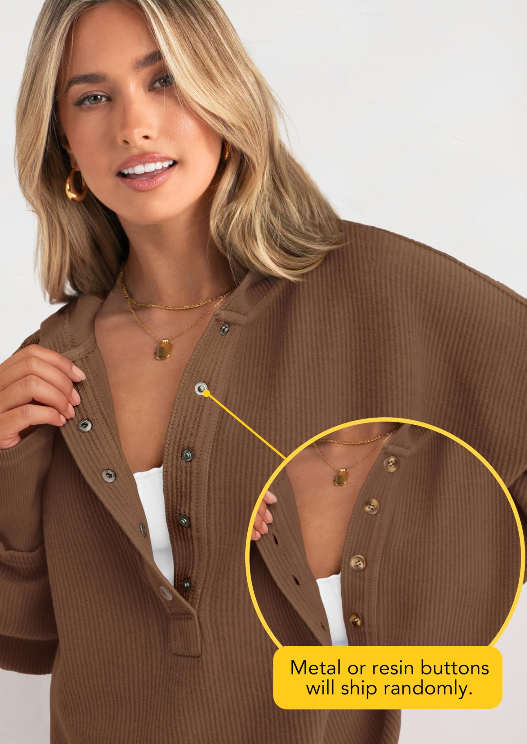 PRETTYGARDEN Womens Fashion Oversized Long Sleeve Hoodie Button Down V Neck Sweatshirt Side Slit Casual Pullover Tops