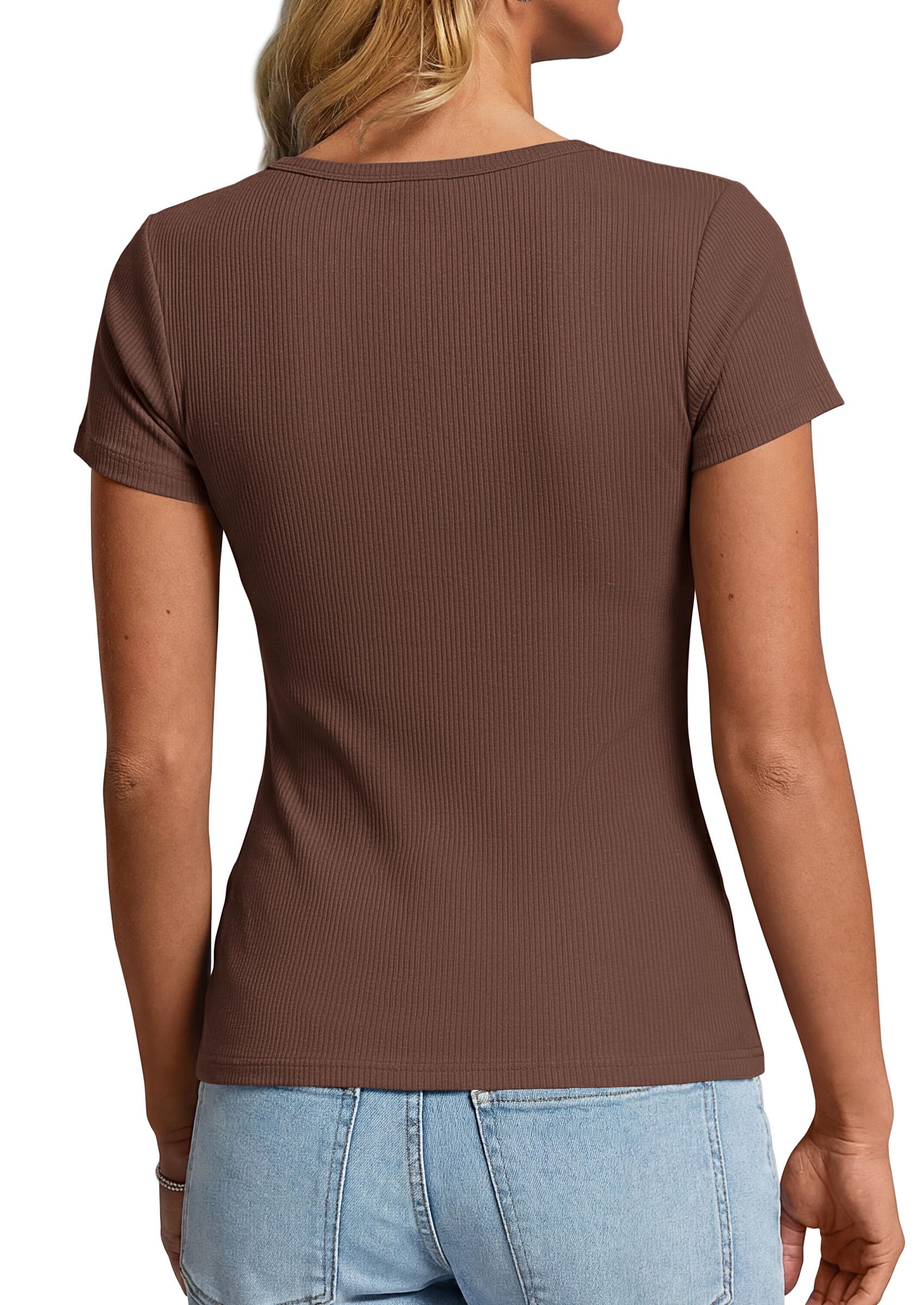 PRETTYGARDEN Womens Summer Short Sleeve Tops 2026 Spring Casual V Neck Henley Button Up T Shirts Dressy Ribbed Knit Blouses PRETTYGARDEN