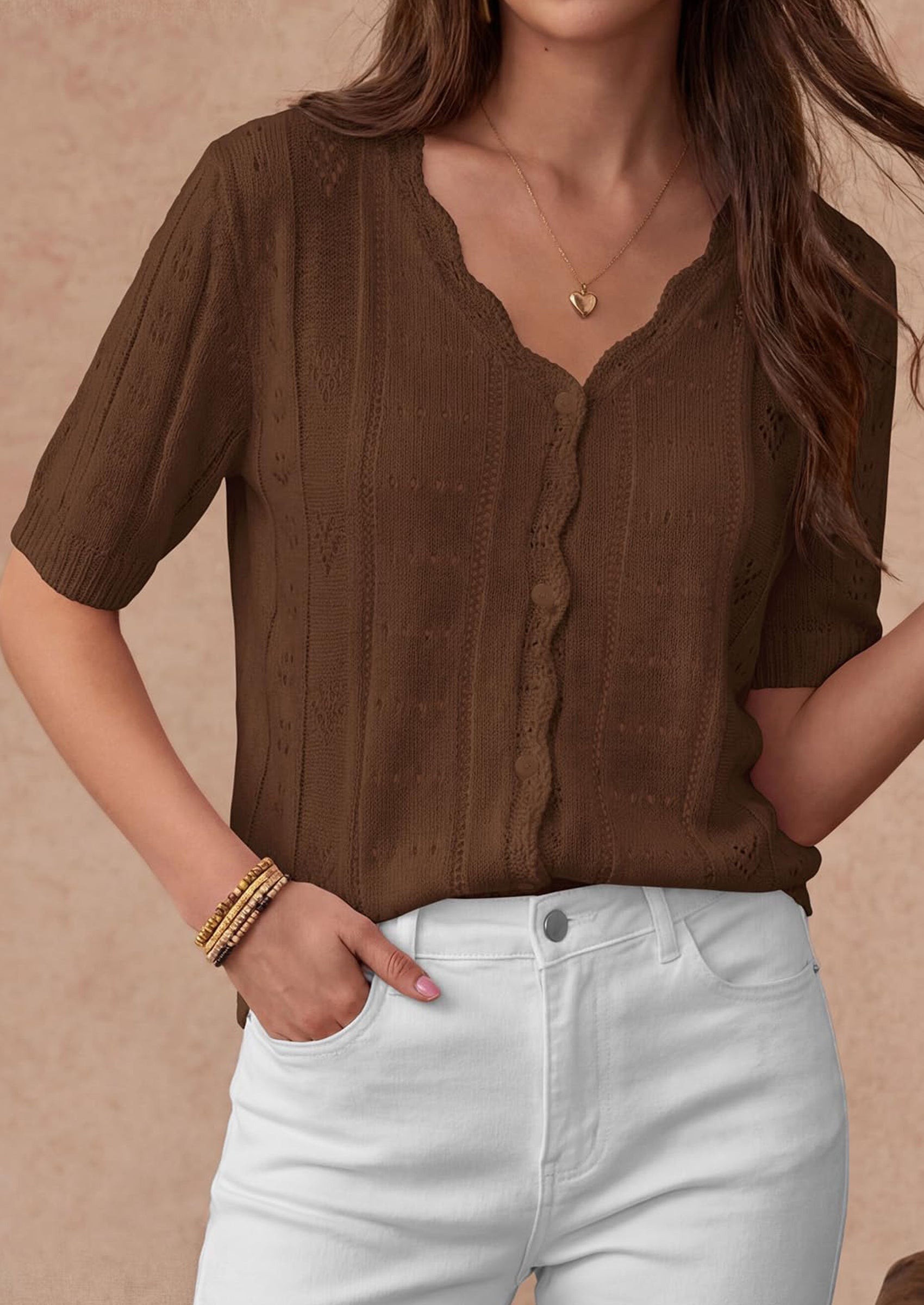 PRETTYGARDEN Womens Short Sleeve Crochet Knit Sweater Spring Fashion Button Down Lightweight Cardigans Summer Tops PRETTYGARDEN