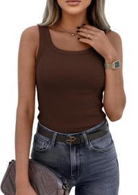 PRETTYGARDEN Womens Summer Tops Spring Cute Sleeveless Scoop Neck Workout Tank Top Casual Ribbed Knit Basic Cami Shirts PRETTYGARDEN