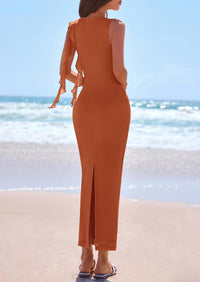 PRETTYGARDEN Women's Summer Maxi Dresses Sleeveless Ruffle Formal Wedding Guest Cocktail Mesh Bodycon Split Long Dress PRETTYGARDEN