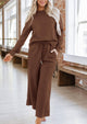 2 Piece Outfits Fall Casual Long Sleeve Pullover Tops and Wide Leg Pants Knitted Lounge Sets