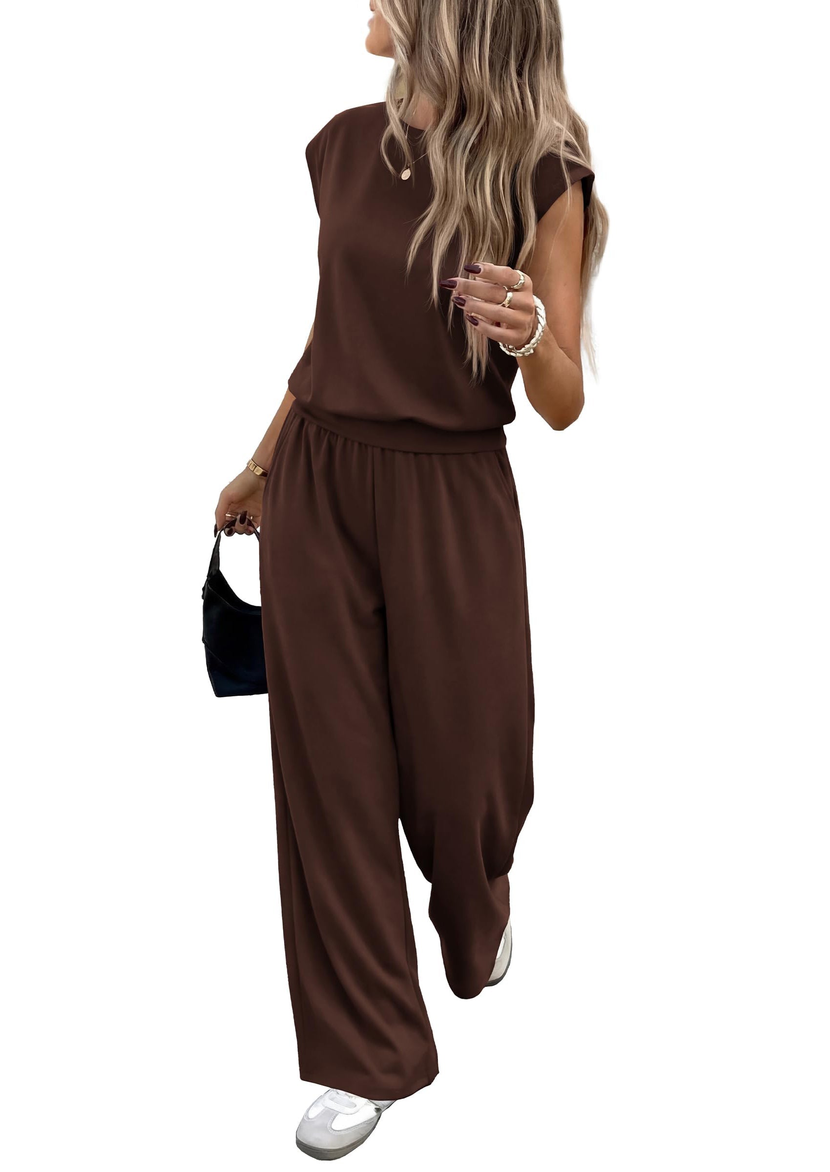 PRETTYGARDEN Women's Summer 2 Piece Lounge Sets Cap Sleeve Tops Wide Leg Pants Workout Sets Loose Casual Tracksuit PRETTYGARDEN