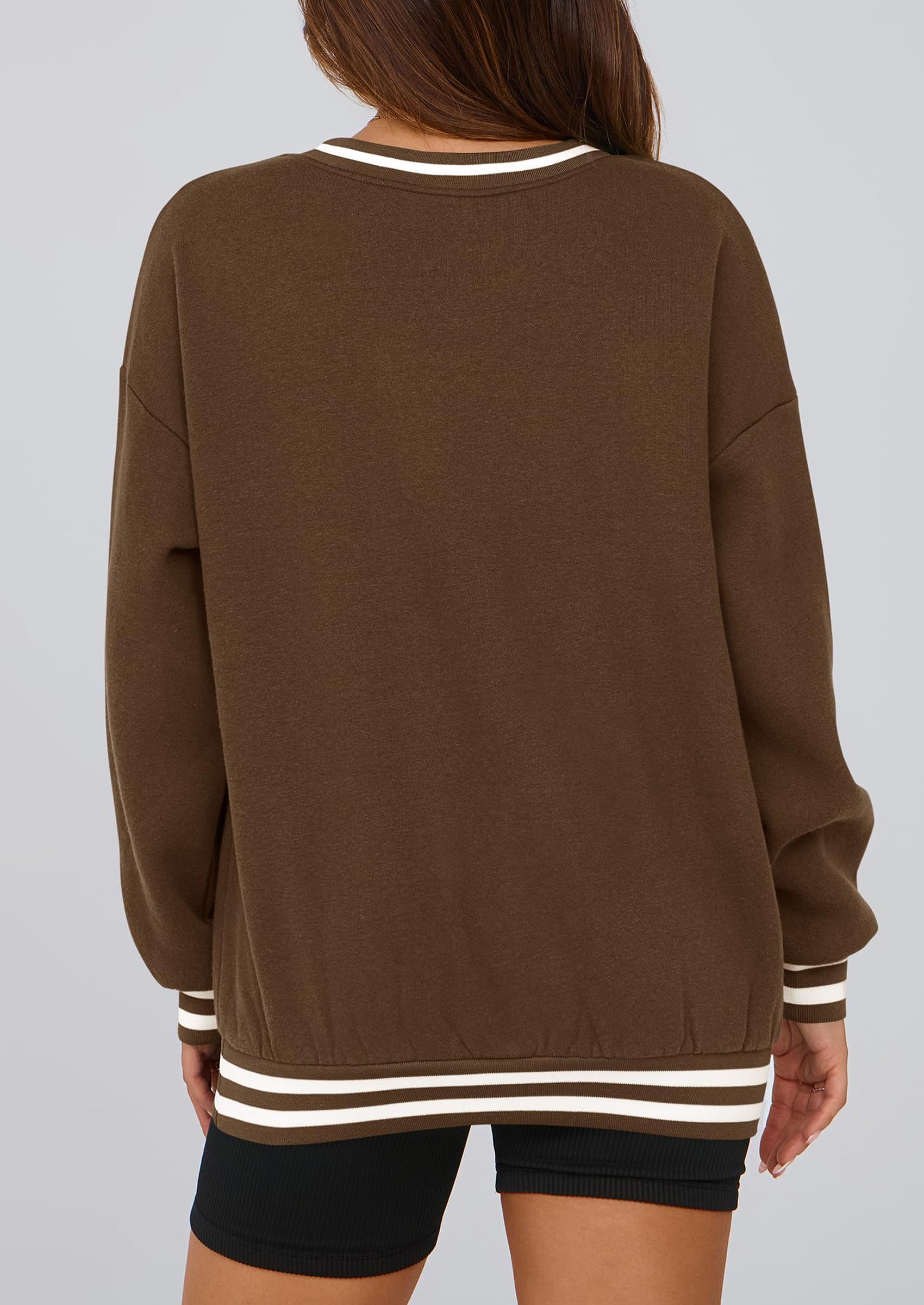 PRETTYGARDEN Women's Oversized Sweatshirts Casual Long Sleeve Stripes Knit V Neck Pullover Top Fall Teens Preppy Clothes