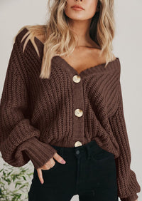 PRETTYGARDEN Women's Chunky Knit Open Front Sweater Long Sleeve Button Loose Short Cardigan Outerwear Coats