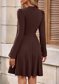 PRETTYGARDEN Womens Long Sleeve Mini Dress Fall Crewneck Ribbed Knit Soft A Line Flowy Casual Short Dresses with Pockets