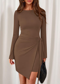 PRETTYGARDEN Women Mini Bodycon Dresses Long Sleeve Ruched Fitted Short Night Out Trendy Party Club Outfits Fall Clothes