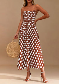 PRETTYGARDEN Womens Summer Dresses Spring Sleeveless Spaghetti Straps Casual Midi Dress Polka Dot Smocked Beach Sundress PRETTYGARDEN