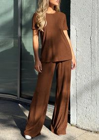 PRETTYGARDEN Summer Lounge Sets for Women 2 Piece Short Sleeve Crewneck Cute Tops and Wide Leg Pants with Pockets Pj Set PRETTYGARDEN