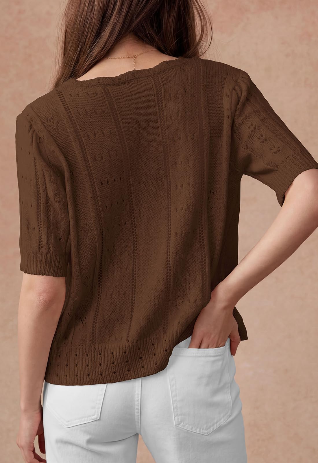 PRETTYGARDEN Womens Short Sleeve Crochet Knit Sweater Spring Fashion Button Down Lightweight Cardigans Summer Tops PRETTYGARDEN