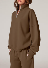 PRETTYGARDEN Womens Casual Two Piece Sets Fall Outfits Quarter Zip Sweatshirts Straight Leg Pants Sweatsuits Tracksuit