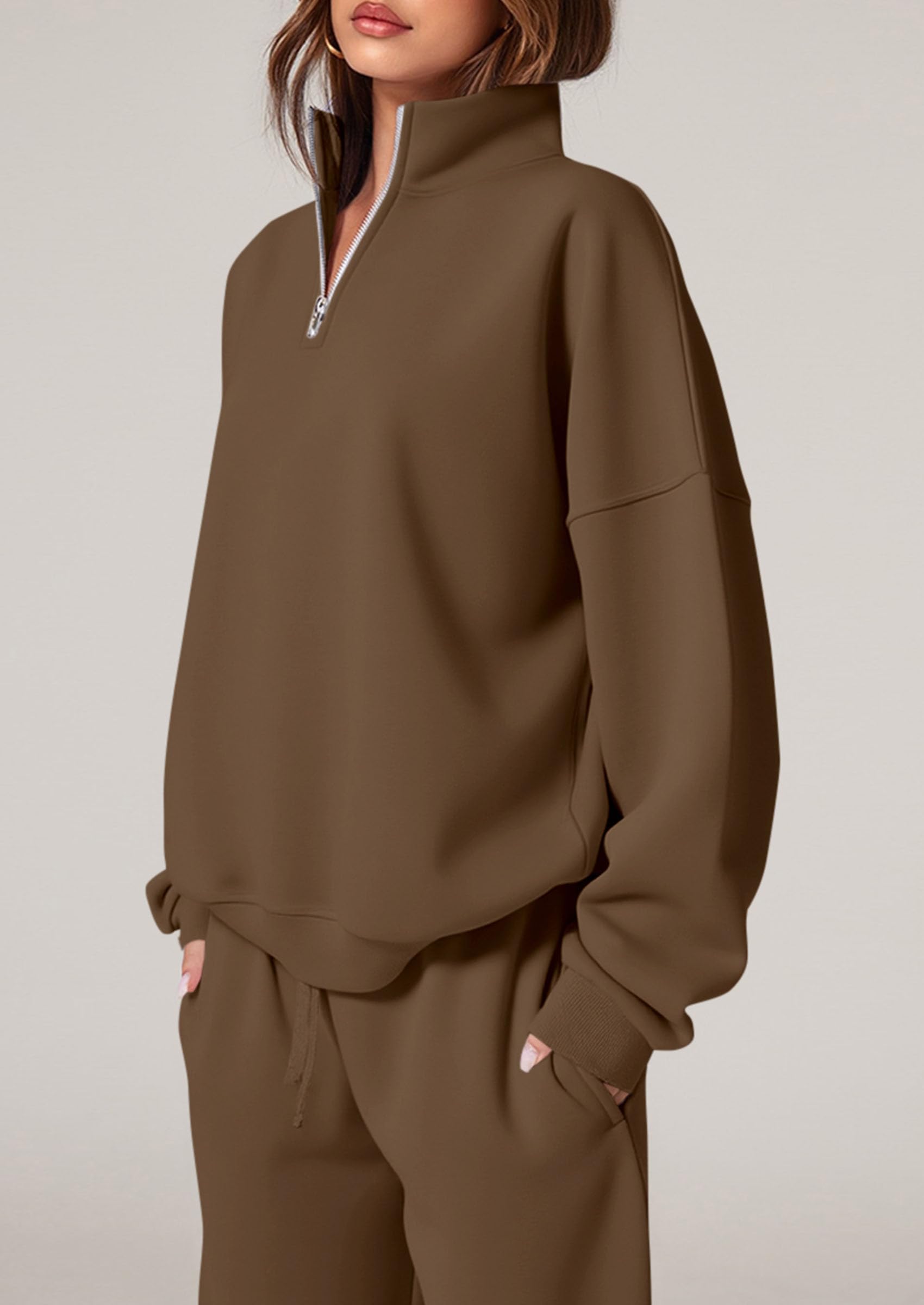 PRETTYGARDEN Womens Casual Two Piece Sets Fall Outfits Quarter Zip Sweatshirts Straight Leg Pants Sweatsuits Tracksuit