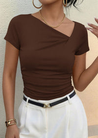 PRETTYGARDEN Women's Summer Asymmetrical Y2K Tops Trendy Ribbed Short Sleeve Fitted Tee Shirts Spring Fashion Clothing PRETTYGARDEN