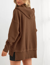 PRETTYGARDEN Womens Fashion Oversized Long Sleeve Hoodie Button Down V Neck Sweatshirt Side Slit Casual Pullover Tops PRETTYGARDEN