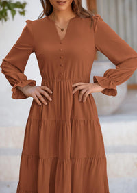 PRETTYGARDEN Women Fall Long Sleeve Smocked Maxi Dress Casual Square Neck Swiss Dot Tiered Ruffle Flowy Spring Pocket Dresses