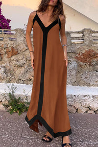 Elegant V Neck Spaghetti Strap Flowy Maxi Cocktail Party Dresses