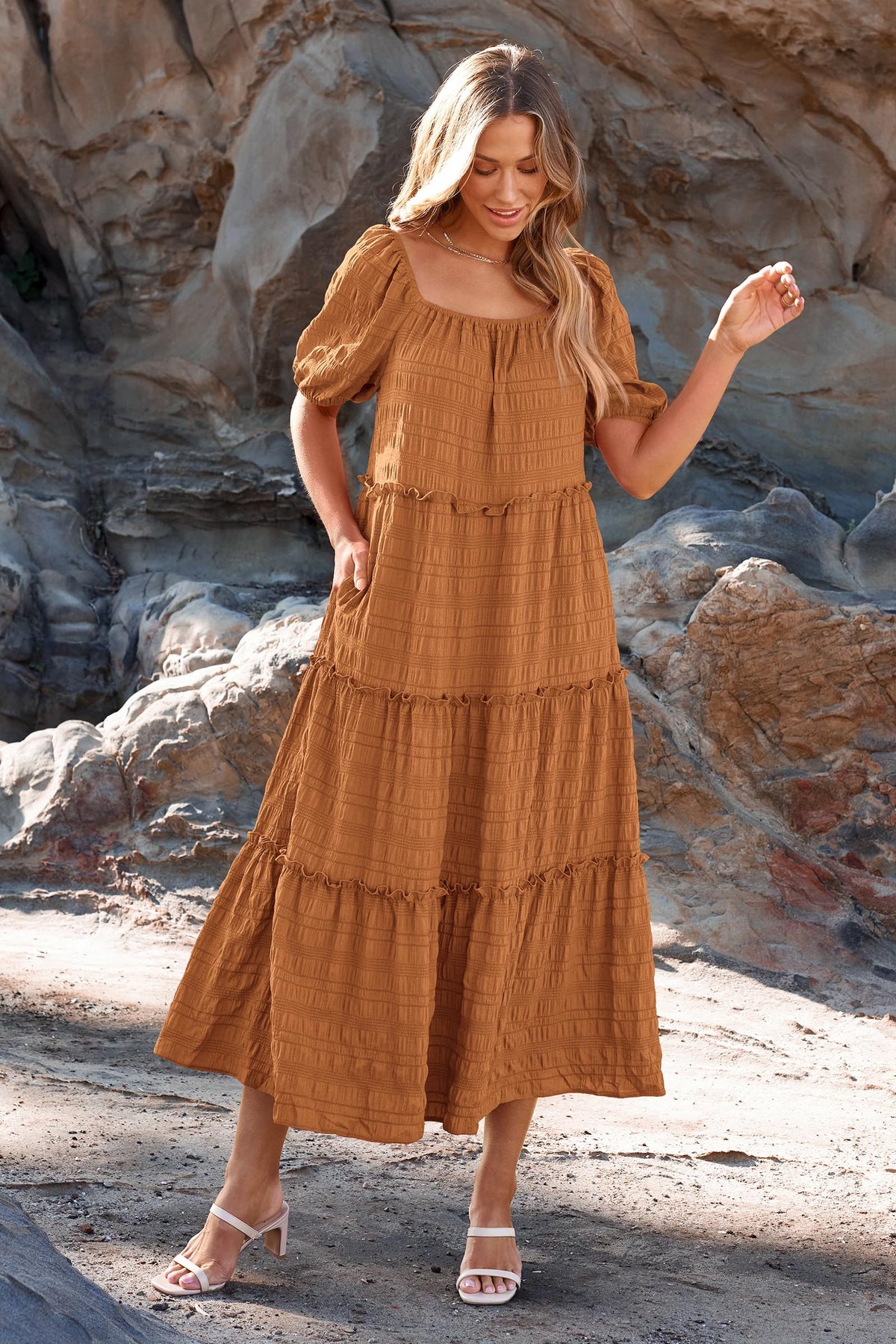 Casual Maxi Dresses Summer Short Sleeve Off The Shoulder Ruffle Tiered Flowy Boho Party Beach Long Dress