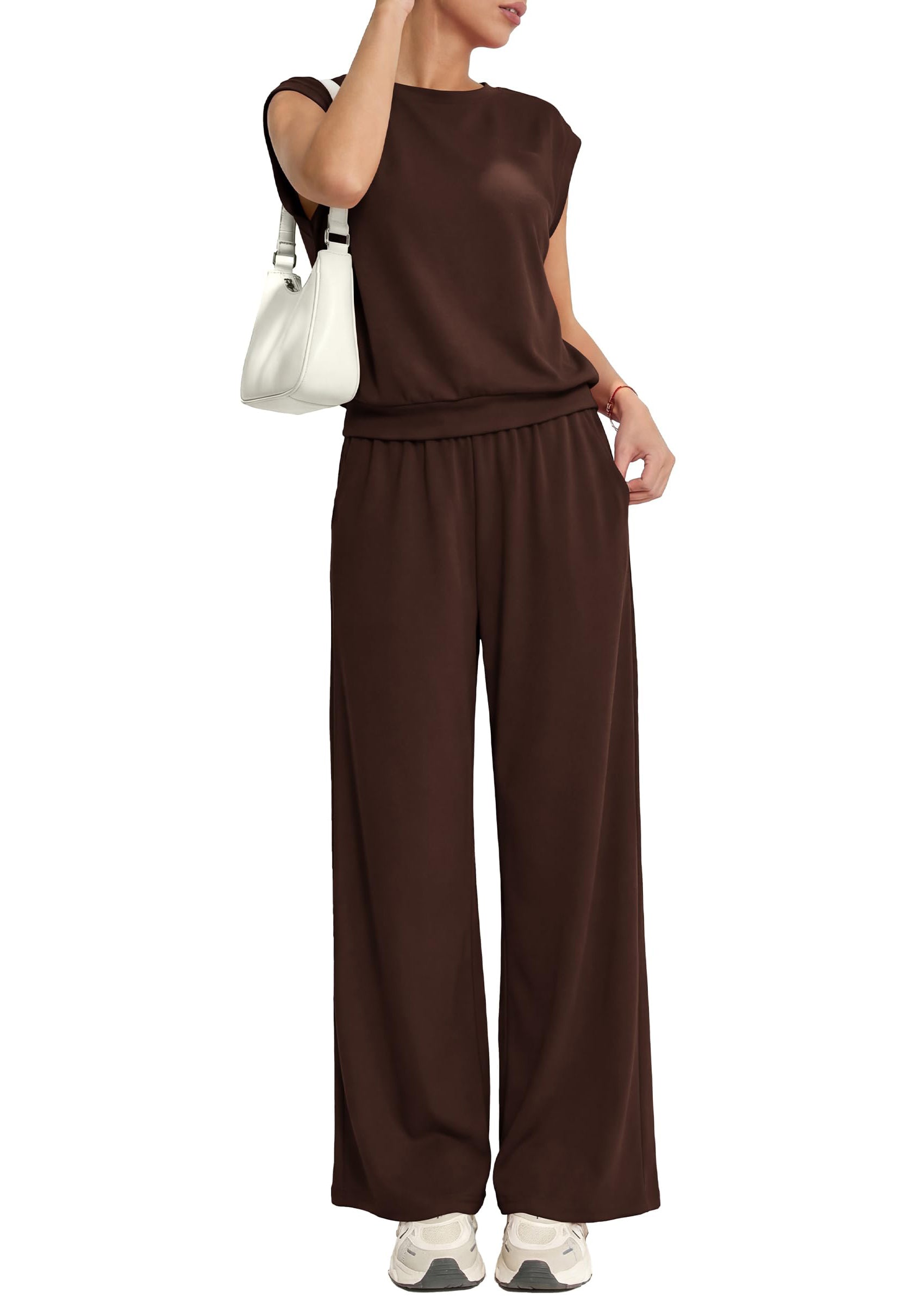 PRETTYGARDEN Women's Summer 2 Piece Lounge Sets Cap Sleeve Tops Wide Leg Pants Workout Sets Loose Casual Tracksuit PRETTYGARDEN