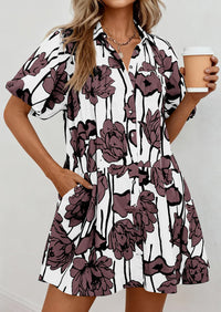 PRETTYGARDEN Womens Summer Dresses 2026 Casual Puff Sleeve Button Down Mini Shirt Dress Boho Floral Babydoll Sun Dress PRETTYGARDEN