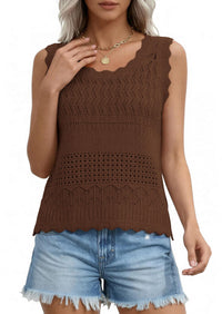 PRETTYGARDEN Womens Crochet Tank Tops Summer Spring Boho Sleeveless Cute Knit Sweater Vest Trendy Beach Vacation Clothes PRETTYGARDEN