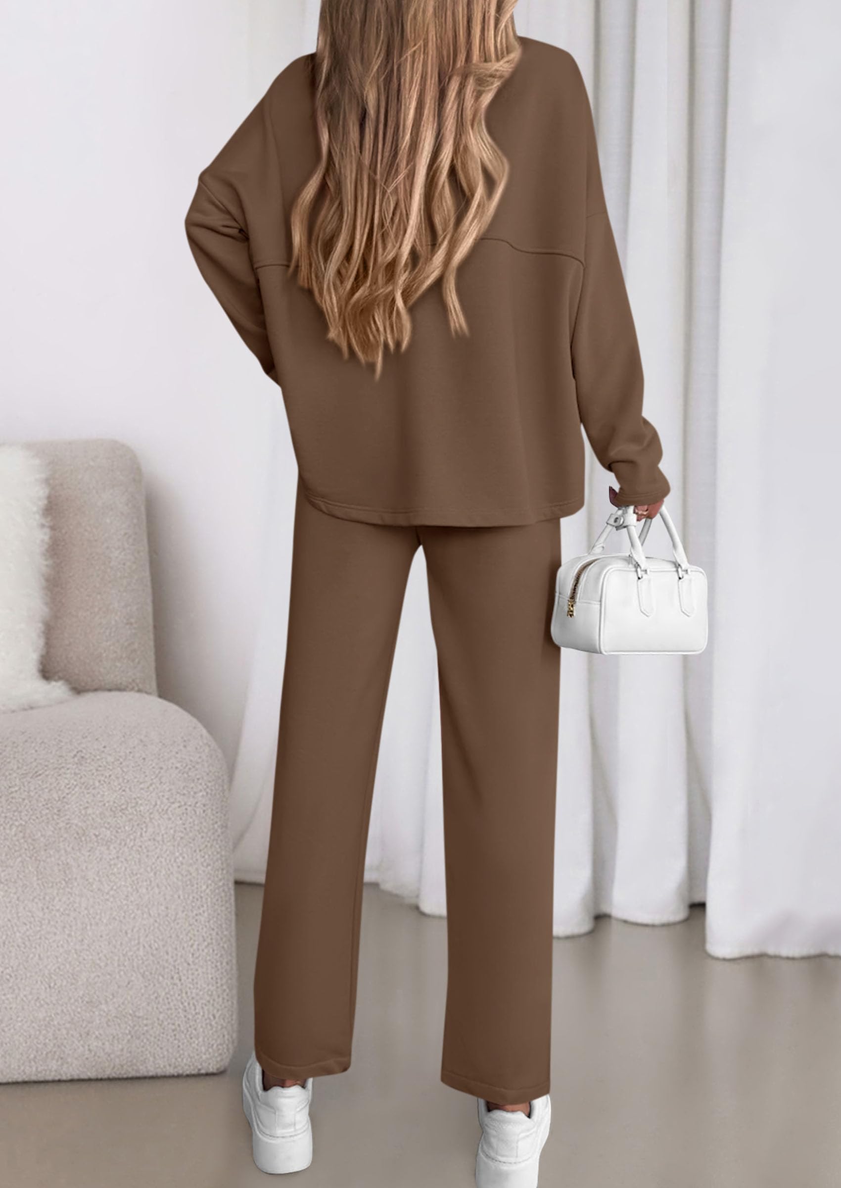 PRETTYGARDEN Womens 2 Piece Matching Lounge Sets Fall Long Sleeve Boatneck Sweatsuit Drawstring Sweatpants Pockets