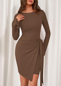 PRETTYGARDEN Women Mini Bodycon Dresses Long Sleeve Ruched Fitted Short Night Out Trendy Party Club Outfits Fall Clothes