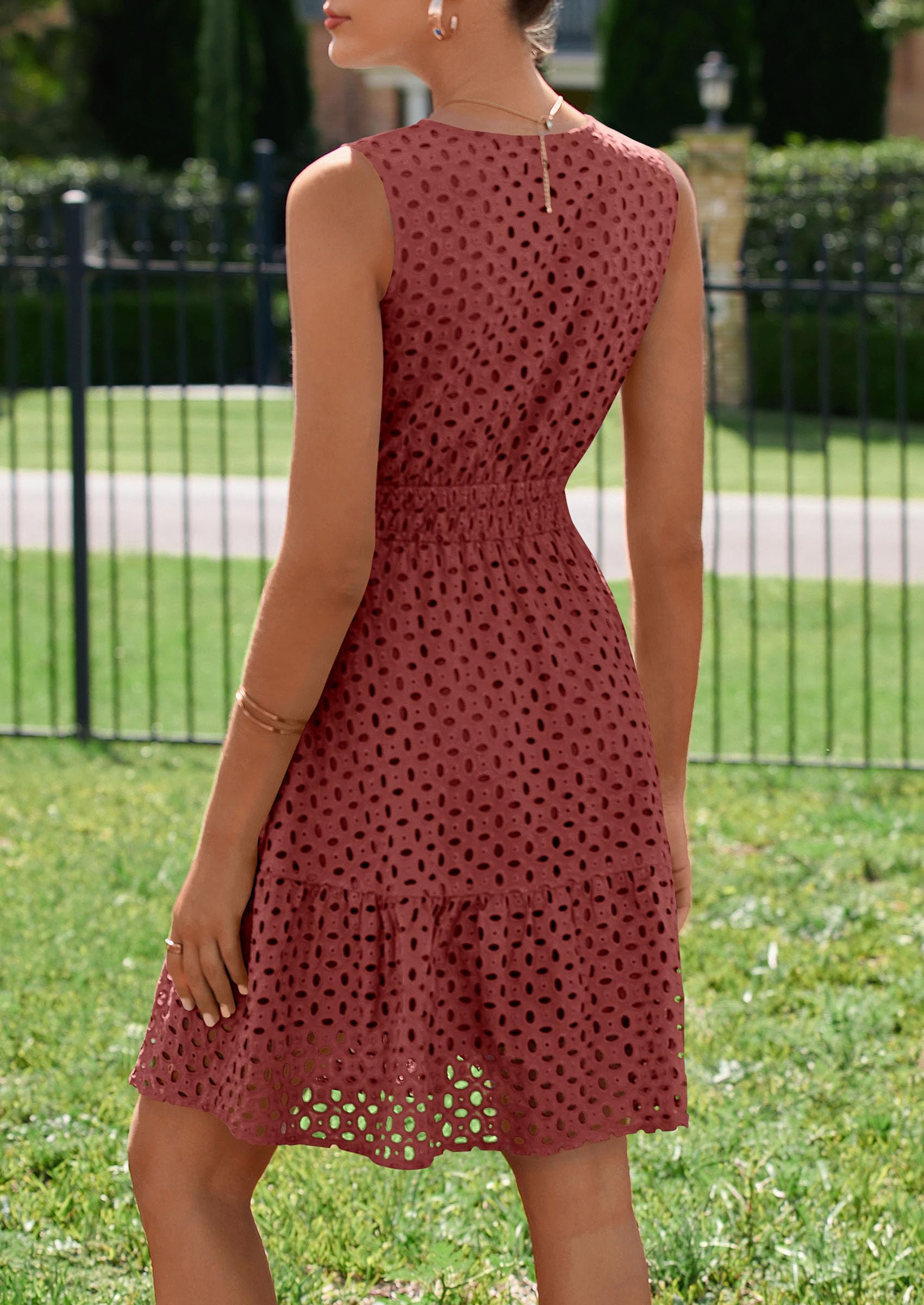 PRETTYGARDEN Women's Summer Dresses Sleeveless V Neck Eyelet Hollow Out Swing A Line Beach Vacation Sun Dress PRETTYGARDEN