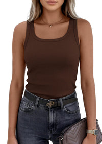 PRETTYGARDEN Womens Summer Tops Spring Cute Sleeveless Scoop Neck Workout Tank Top Casual Ribbed Knit Basic Cami Shirts PRETTYGARDEN