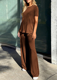 PRETTYGARDEN Summer Lounge Sets for Women 2 Piece Short Sleeve Crewneck Cute Tops and Wide Leg Pants with Pockets Pj Set PRETTYGARDEN