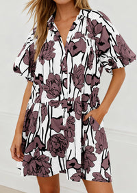 PRETTYGARDEN Womens Summer Dresses 2026 Casual Puff Sleeve Button Down Mini Shirt Dress Boho Floral Babydoll Sun Dress PRETTYGARDEN