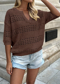 PRETTYGARDEN Womens Crochet Tops Casual Cotton Hollow Out Knit Short Sleeve Oversized Sweater for Women Summer Beach Cover Up PRETTYGARDEN