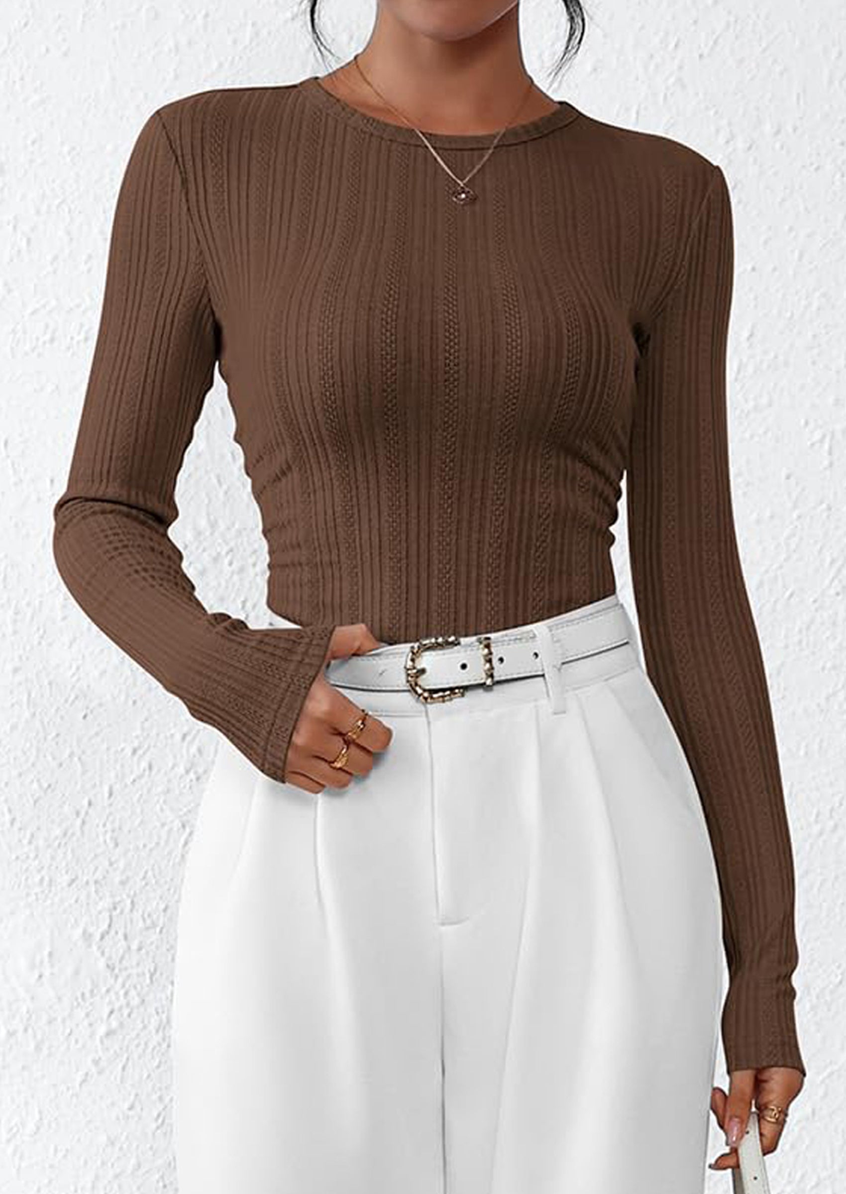 PRETTYGARDEN Crew Neck Long Sleeve Cute Going Out Tops for Women Casual Basic Slim Fit Womens Pullover Shirts PRETTYGARDEN