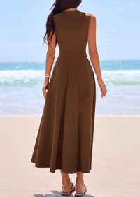 PRETTYGARDEN Sleeveless Crewneck Summer Maxi Dresses for Women Elegant Classy Semi Formal A Line Modest Party Dress PRETTYGARDEN