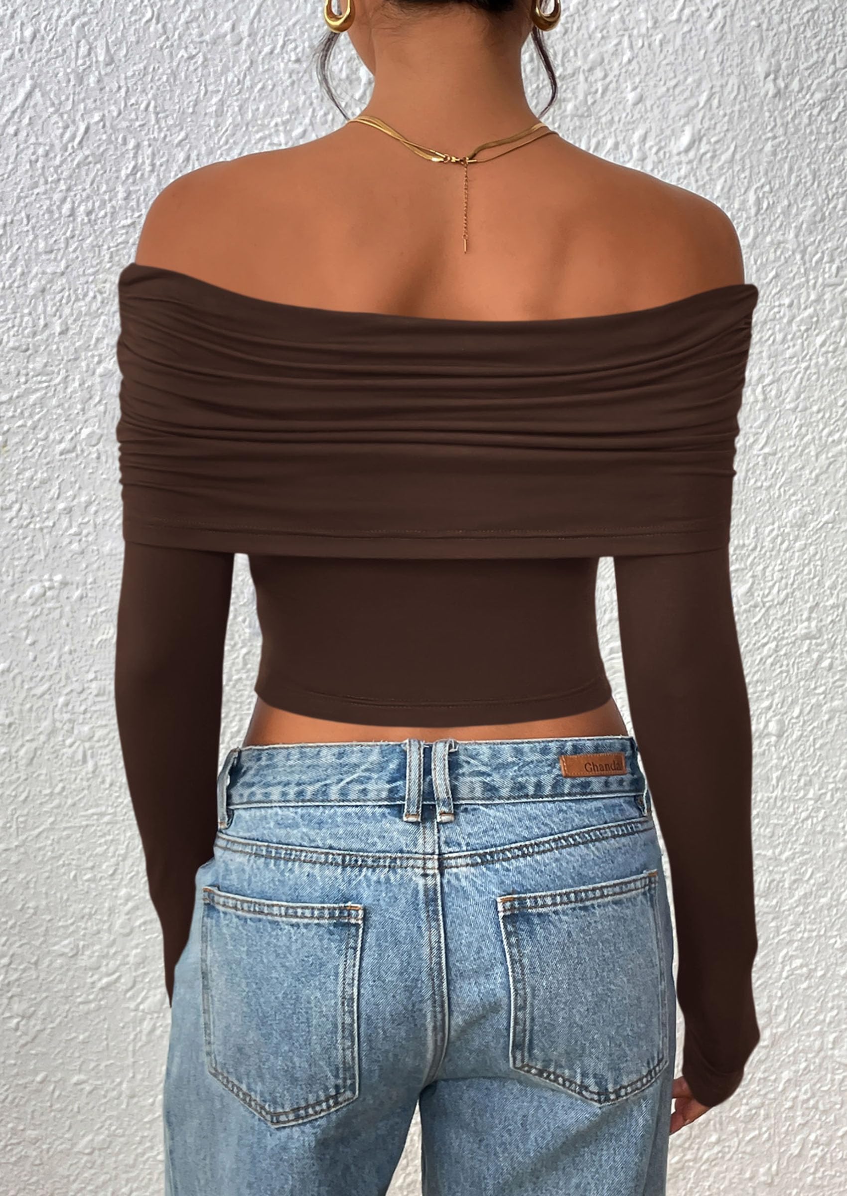 PRETTYGARDEN Women's Long Sleeve Shirts Off Shoulder Tops Going Out Slim Fitted Y2K Blouses Fall Fashion Clothes