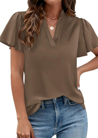 PRETTYGARDEN Women's Summer Blouses Dressy Casual Ruffle Cap Sleeve V Neck Business Work Trendy Cute Tops Spring Outfits PRETTYGARDEN