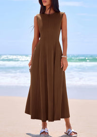 PRETTYGARDEN Sleeveless Crewneck Summer Maxi Dresses for Women Elegant Classy Semi Formal A Line Modest Party Dress PRETTYGARDEN