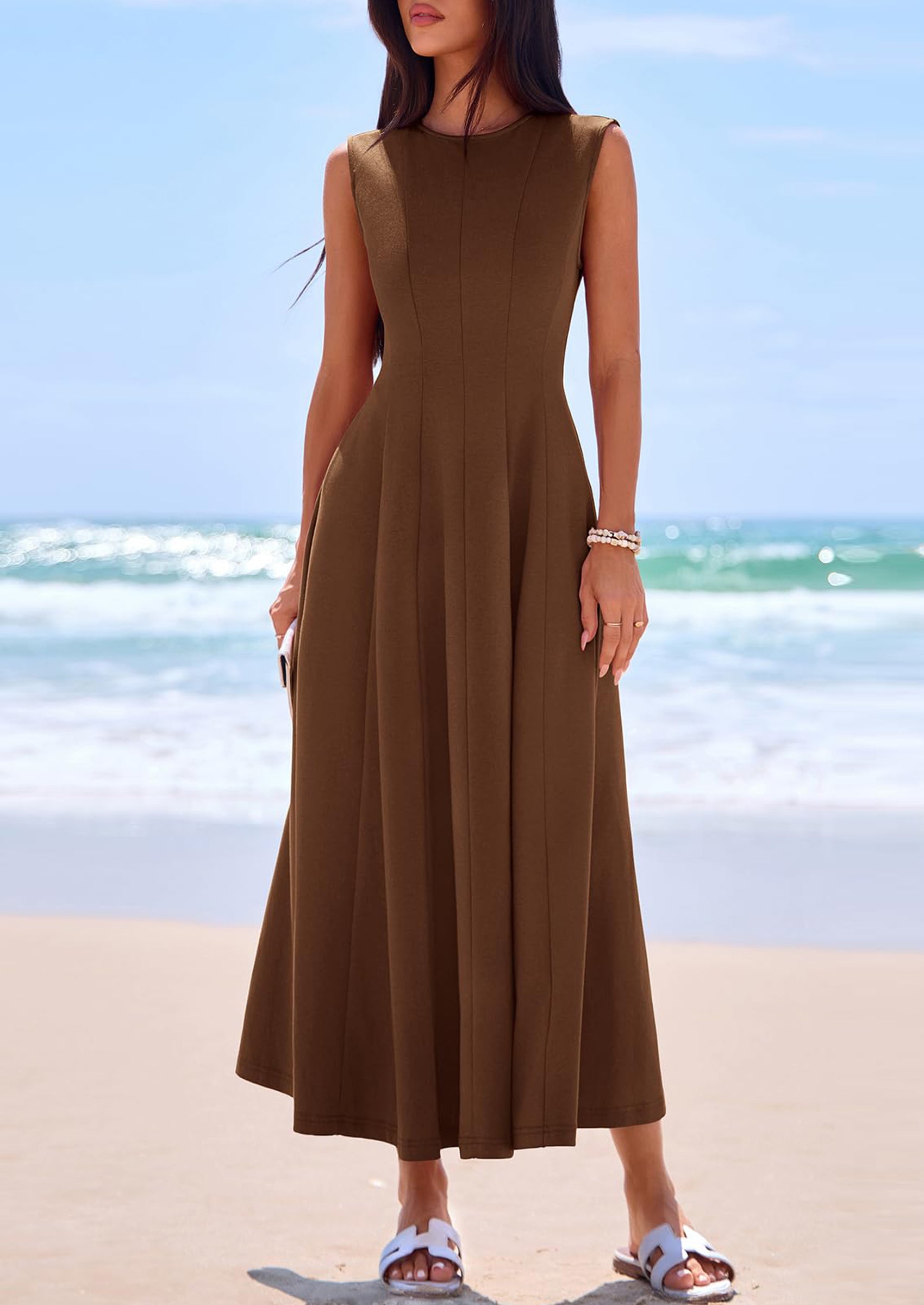 PRETTYGARDEN Sleeveless Crewneck Summer Maxi Dresses for Women Elegant Classy Semi Formal A Line Modest Party Dress PRETTYGARDEN