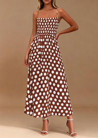 PRETTYGARDEN Womens Summer Dresses Spring Sleeveless Spaghetti Straps Casual Midi Dress Polka Dot Smocked Beach Sundress PRETTYGARDEN