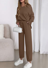 PRETTYGARDEN Womens 2 Piece Matching Lounge Sets Fall Long Sleeve Boatneck Sweatsuit Drawstring Sweatpants Pockets