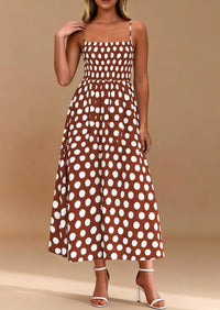 PRETTYGARDEN Womens Summer Dresses Spring Sleeveless Spaghetti Straps Casual Midi Dress Polka Dot Smocked Beach Sundress PRETTYGARDEN