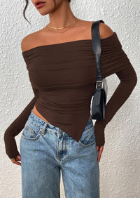 PRETTYGARDEN Women's Long Sleeve Shirts Off Shoulder Tops Going Out Slim Fitted Y2K Blouses Fall Fashion Clothes